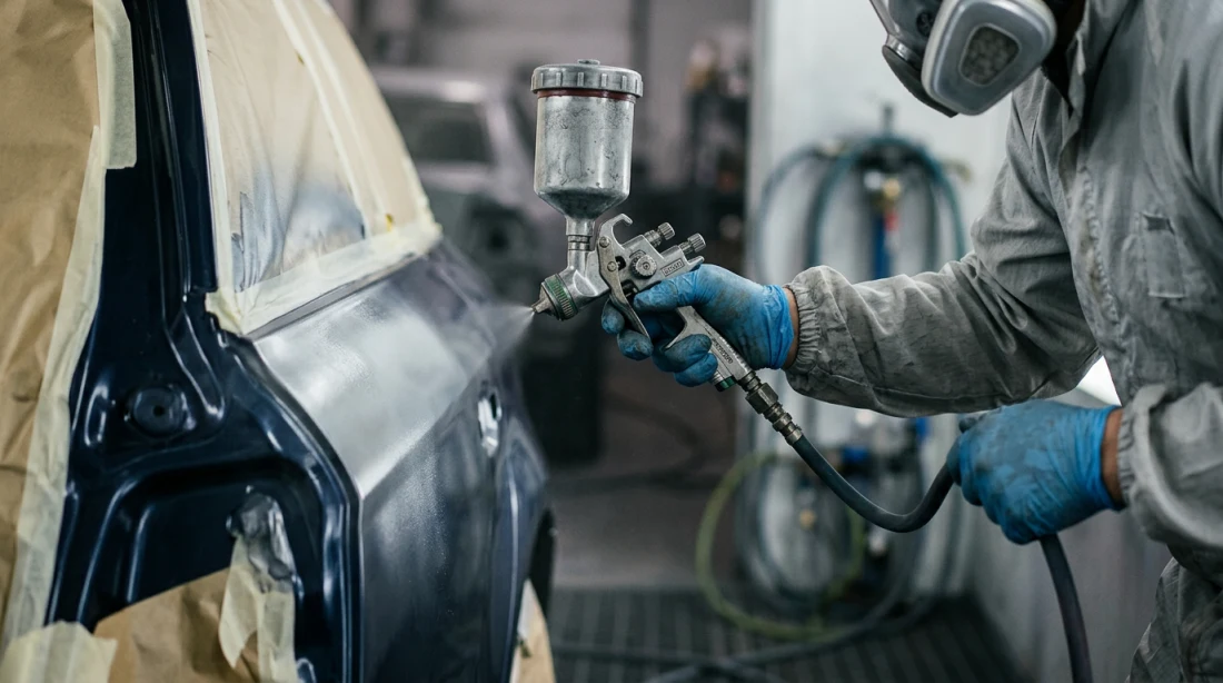 Operatore esperto in verniciatura a spruzzo in officina